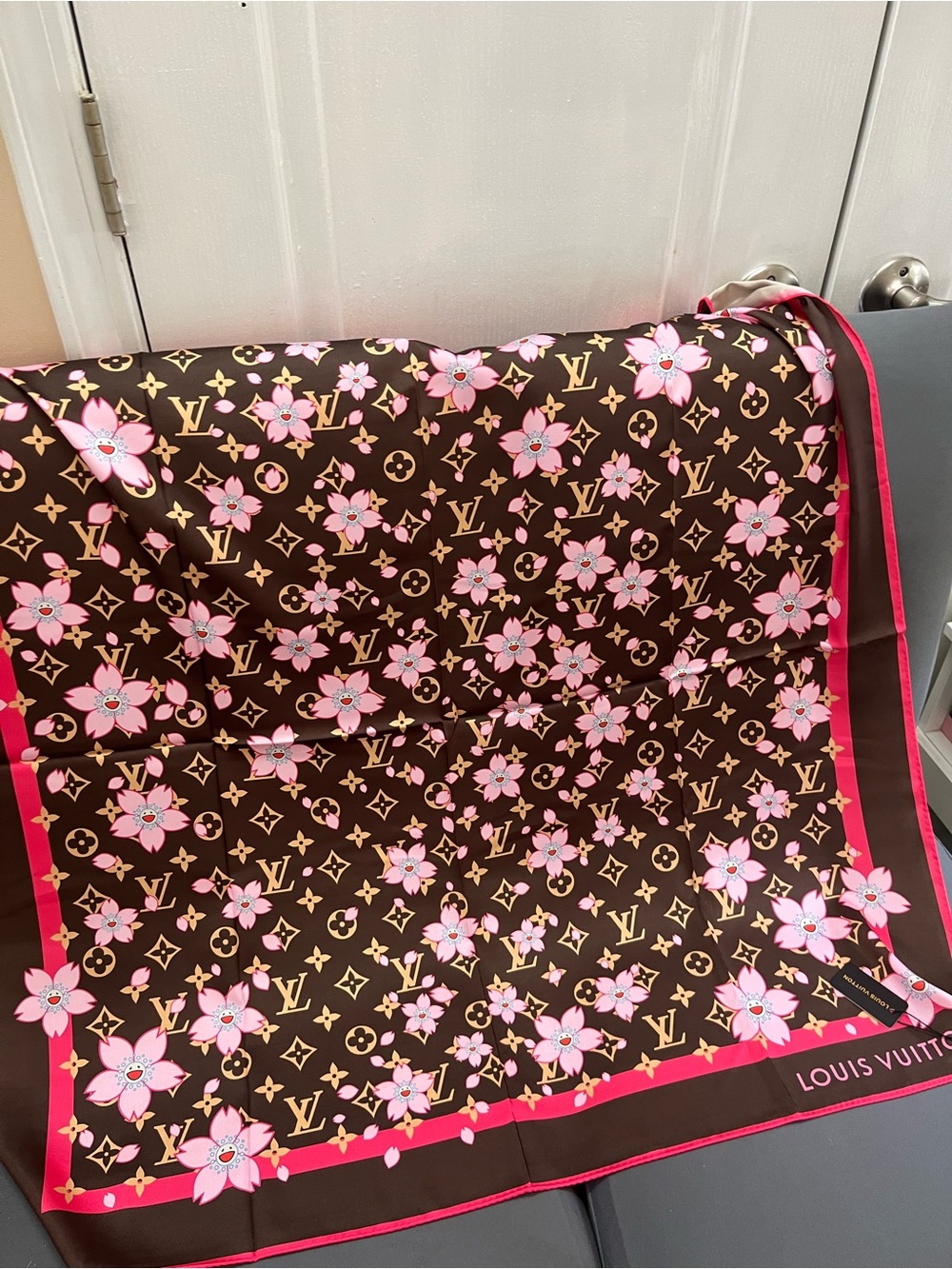 Louis Vuitton Brown & Pink Monogram Floral Throw